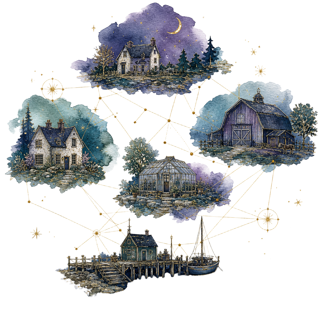 Watercolor network connecting people and places