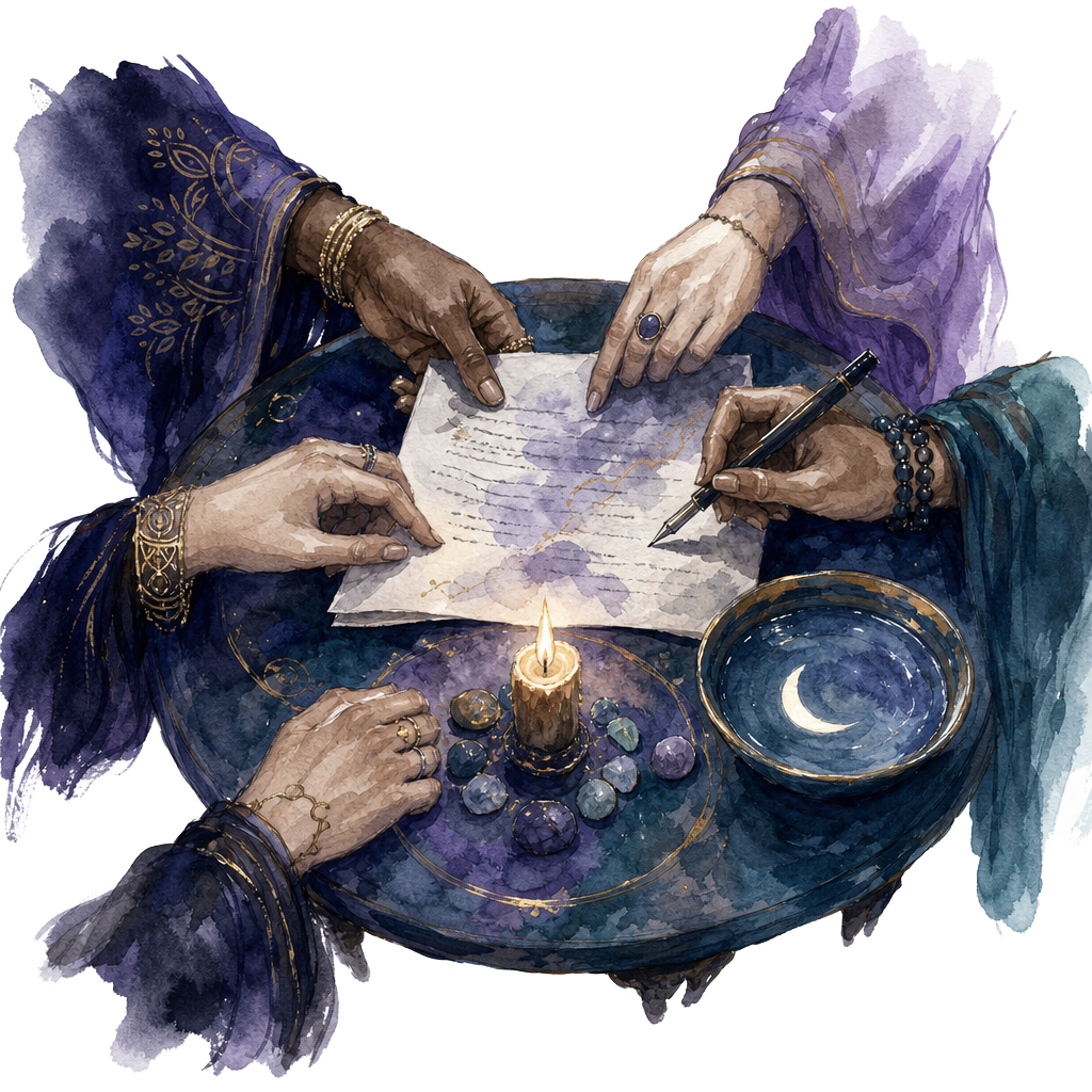 Watercolor council table arranged for a shared decision